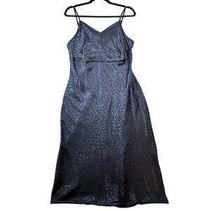 Wanderlux Black Leopard Satin Slip Dress Sz L Coquette Elevated Whimsy Witchy